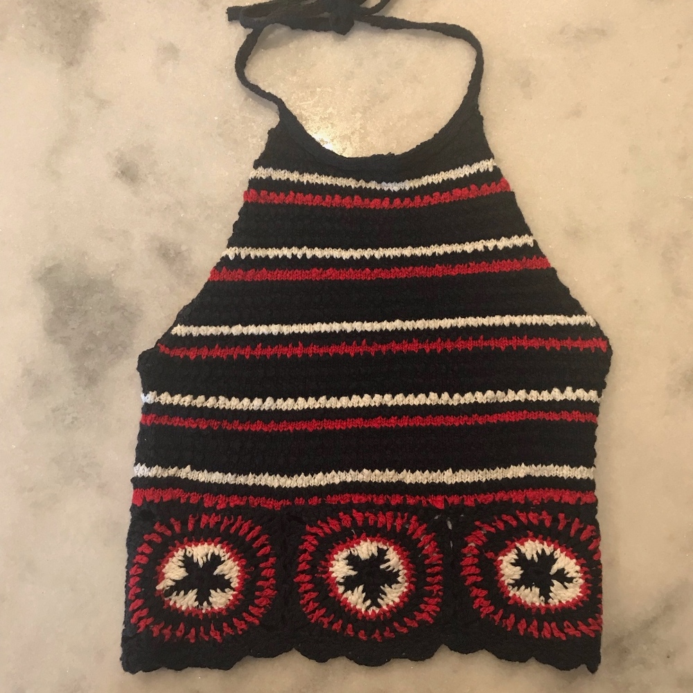 Hollister Red, White, and Blue Crochet Crop Top